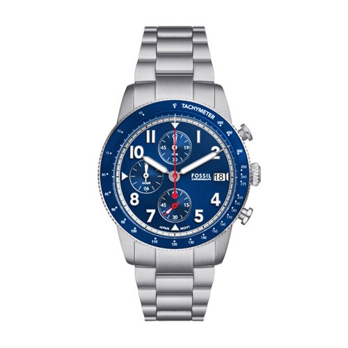 Men's Sport Tourer Chronograph Silver Stainless Steel Watch, Blue Dial