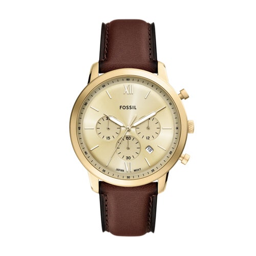 Mens Neutra Chronograph Brown Leather Strap Watch Gold Dial