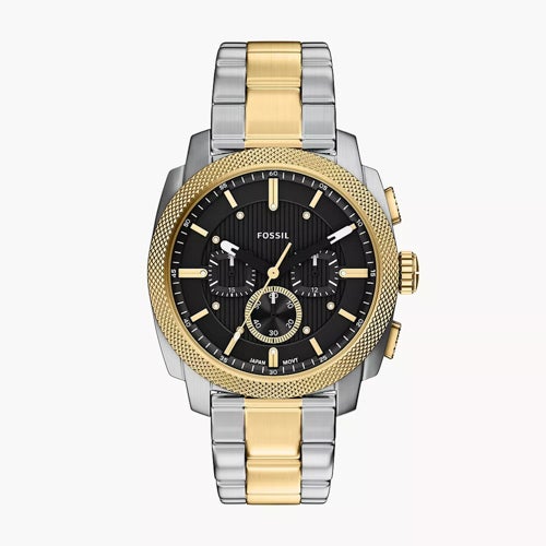 Mens Machine Chronograph Tow-Tone Stainless Steel Watch Black Dial