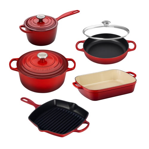8pc Signature Cast Iron Cookware Set Cerise