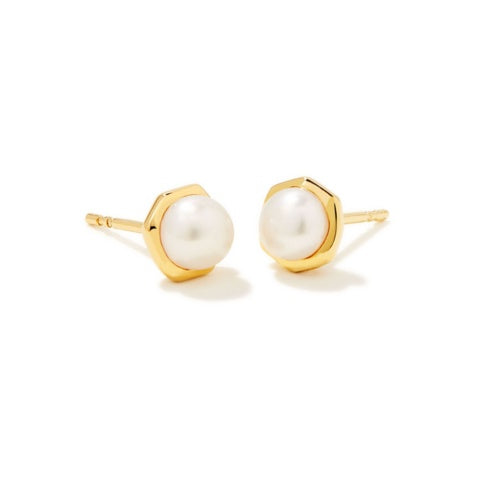 KENDRA SCOTT DAVIE PEARL 18K VERMEIL STUD EARRINGS IN FRESHWATER CULTURED PEARL