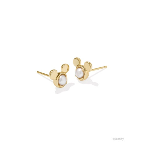 KENDRA SCOTT DISNEY GOLD MICKEY MOUSE STUD EARRINGS IN FRESHWATER CULTURED PEARL