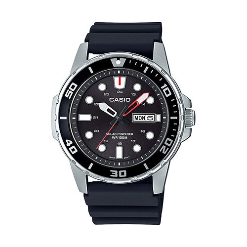 Mens Classic Diver Inspired Analog Solar Black Strap Watch Black Dial