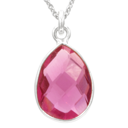 Antwerp Sterling Silver Teardrop Pink Quartz Necklace