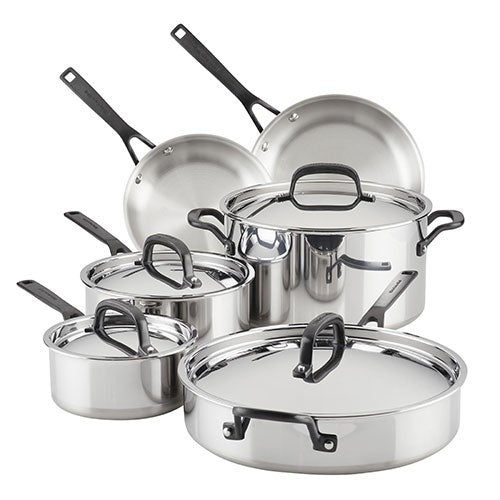 10PC STAINLESS STEEL 5-PLY CLAD COOKWARE SET