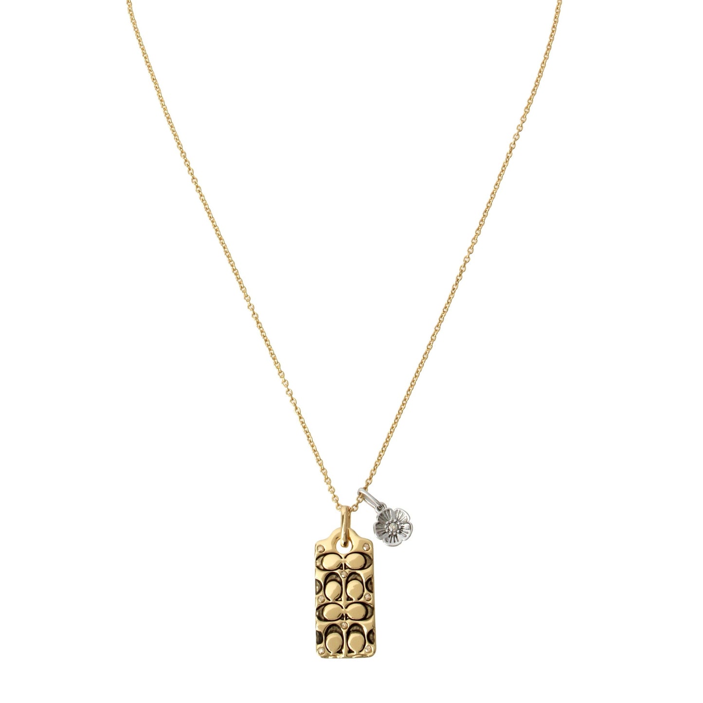 QUILTED C CRYSTAL TAG PENDANT NECKLACE