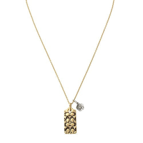 QUILTED C CRYSTAL TAG PENDANT NECKLACE