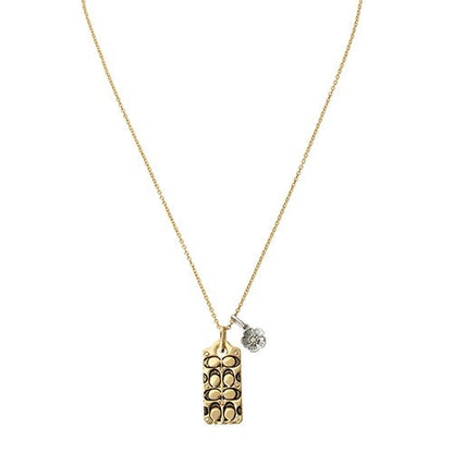 QUILTED C CRYSTAL TAG PENDANT NECKLACE