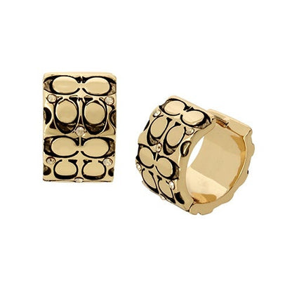 QUILTED C CRYSTALS HOOP EARRINGS