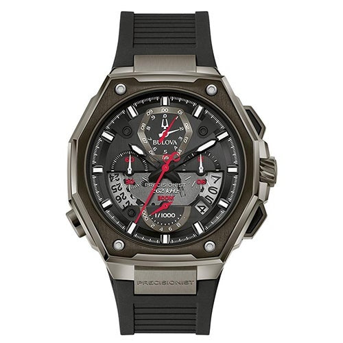MENS PRECISIONIST CHRONOGRAPH BLACK RUBBER WATCH BLACK DIAL