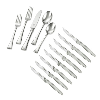 ANGELICO 45PC 18/10 FLATWARE SET W/ 8PC STEAK KNIFE SET