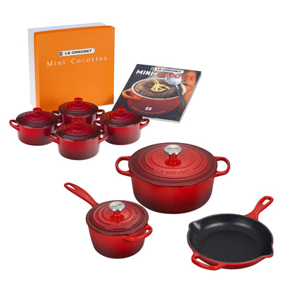 5PC CAST IRON COOKWARE W/ 4PK 8OZ MINI COCOTTES