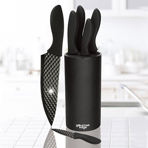 7PC DIAMOND NONSTICK BLADE CUTLERY SET W/ UNIVERSAL BLOCK