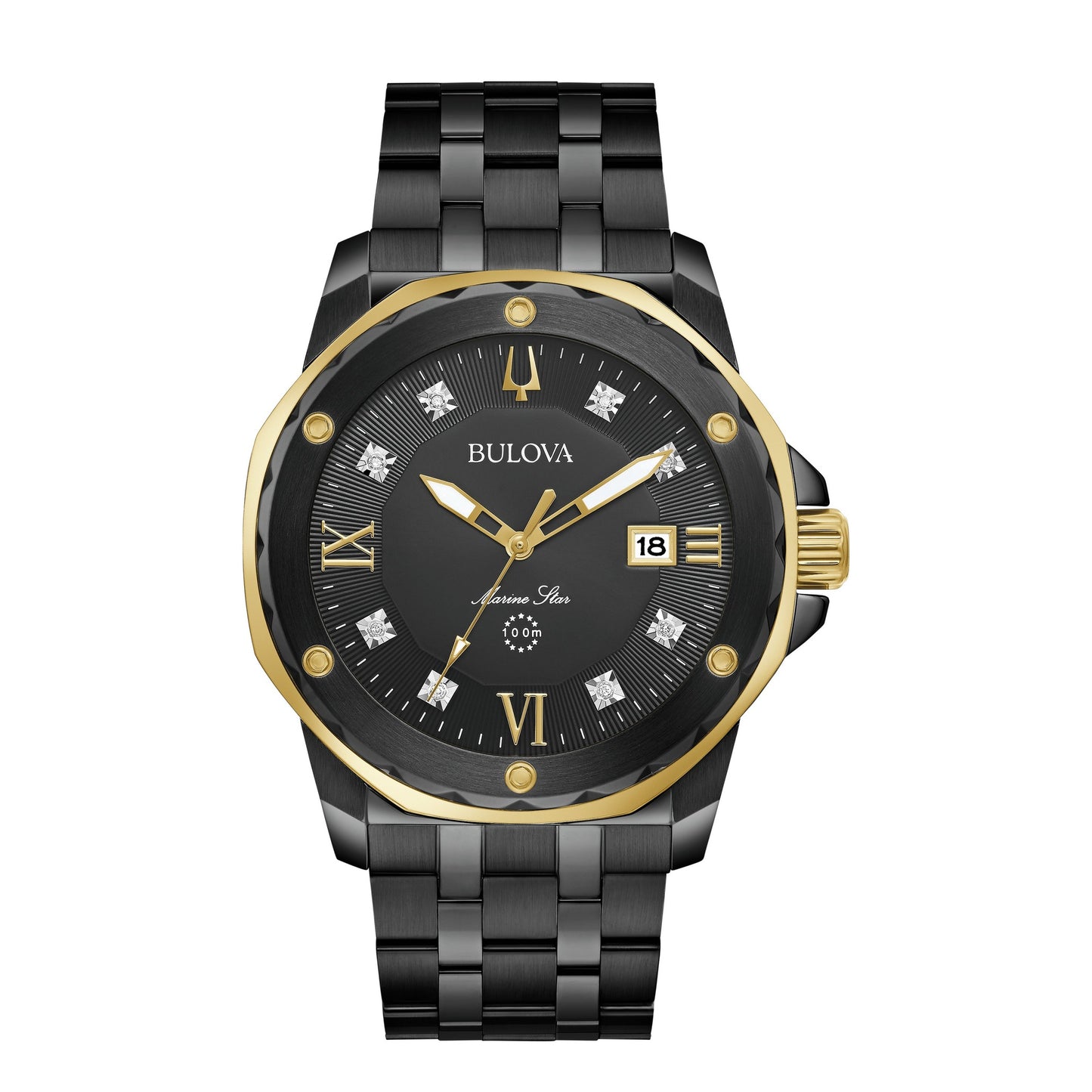 MEN'S MARINE STAR ION-PLATED STAINLESS STEEL DIAMOND WATCH, DIAL