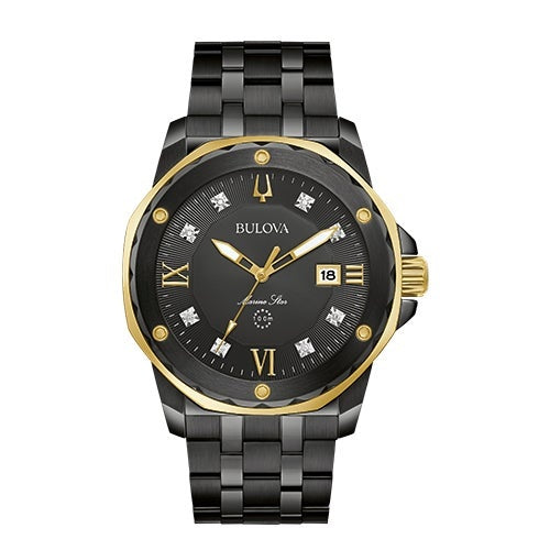 MEN'S MARINE STAR ION-PLATED STAINLESS STEEL DIAMOND WATCH, DIAL