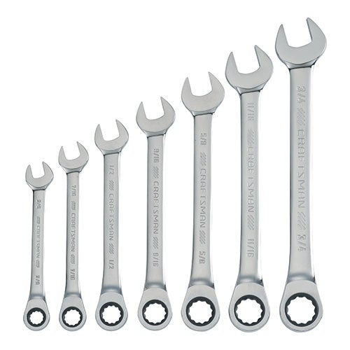 7PC SAE RATCHETING COMBINATION WRENCH SET