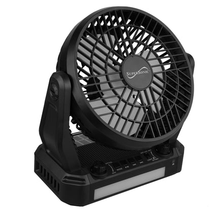SOLAR POWER PORTABLE FAN AND BLUETOOTH SPEAKER W/ FM RADIO