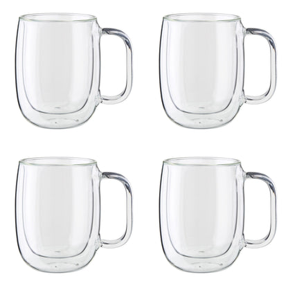 SORRENTO 4PC DOUBLE WALL GLASS COFFEE MUG SET