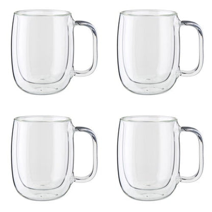 SORRENTO 4PC DOUBLE WALL GLASS COFFEE MUG SET