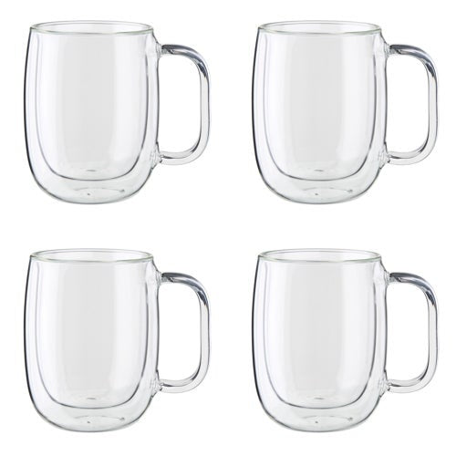 SORRENTO 4PC DOUBLE WALL GLASS COFFEE MUG SET
