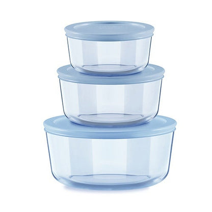 6PC SIMPLY STORE ROUND TINTED GLASS FOOD STORAGE SET LIDS