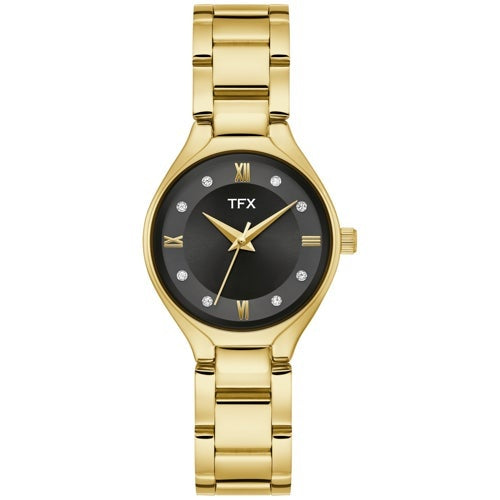 LADIES' TFX STAINLESS STEEL WATCH W/ CRYSTAL MARKERS, DIAL
