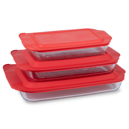 BASICS 6PC GLASS BAKING DISH SET W/ LIDS