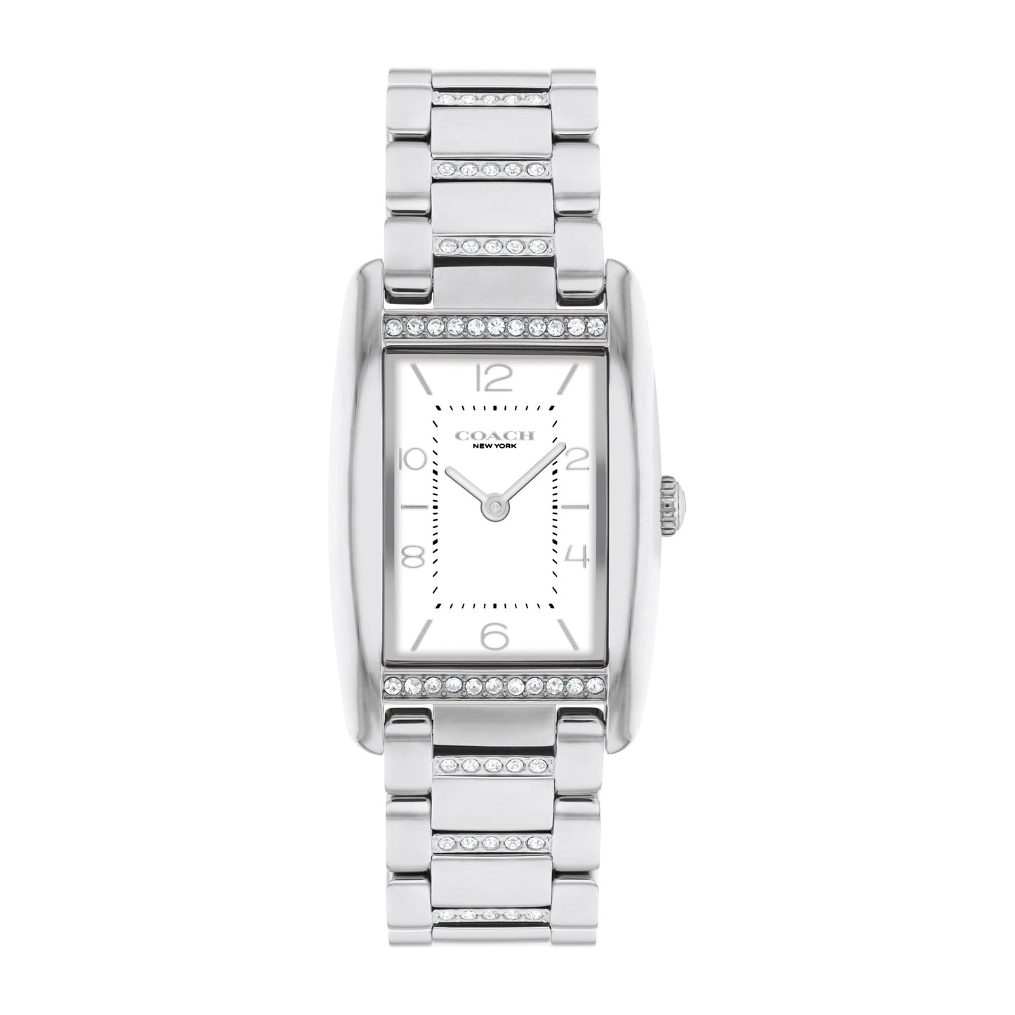 LADIES' REESE RECTANGLE STAINLESS STEEL CRYSTAL WATCH, DIAL