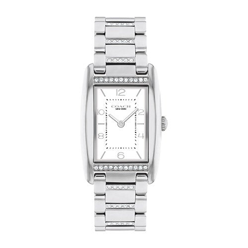 LADIES' REESE RECTANGLE STAINLESS STEEL CRYSTAL WATCH, DIAL