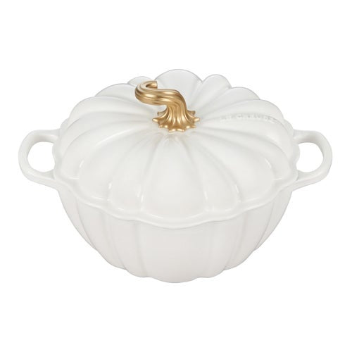 4QT CAST IRON PUMPKIN COCOTTE W/ GOLD STEM LID
