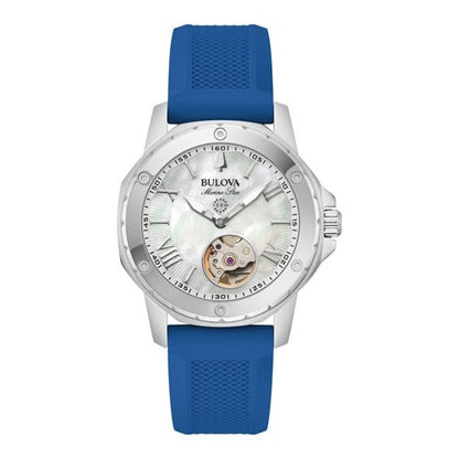 MEN'S MARINE STAR AUTOMATIC SILICONE STRAP WATCH, MOP DIAL