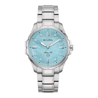 LADIES' MARINE STAR DIAMOND STAINLESS STEEL WATCH, MOP DIAL
