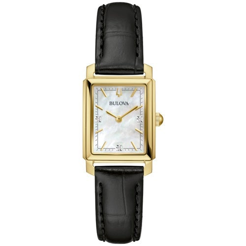 LADIES' SUTTON LEATHER STRAP RECTANGLE WATCH, MOP DIAL
