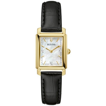 LADIES' SUTTON LEATHER STRAP RECTANGLE WATCH, MOP DIAL