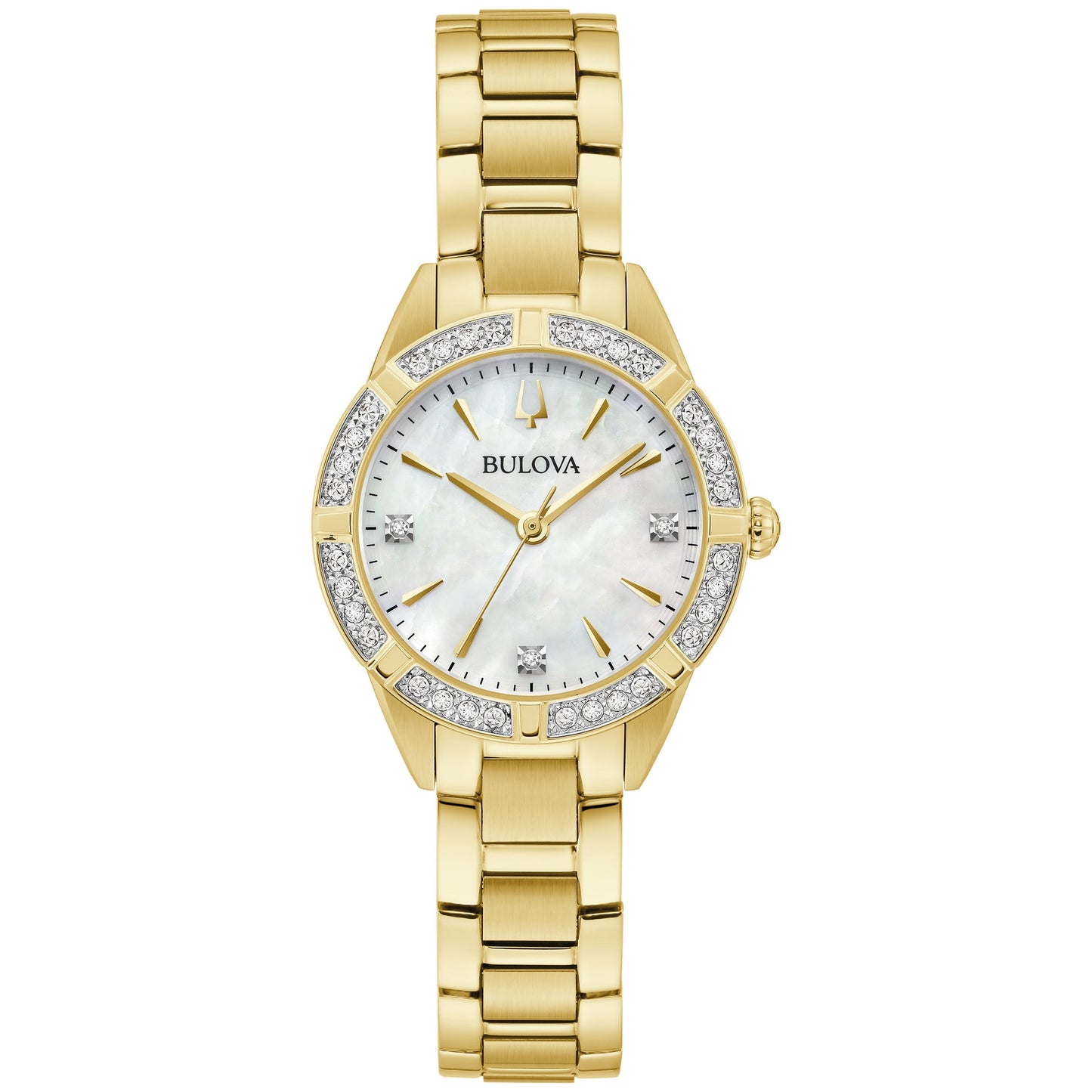 LADIES' SUTTON CRYSTAL STAINLESS STEEL WATCH, MOTHER-OF-PEARL DIAL