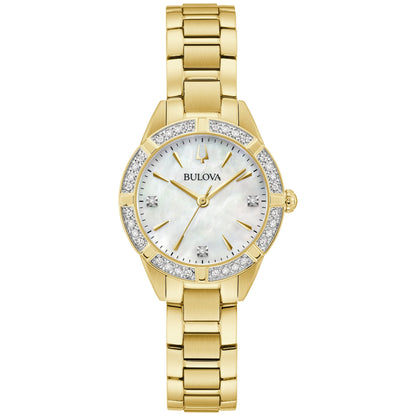 LADIES' SUTTON CRYSTAL STAINLESS STEEL WATCH, MOTHER-OF-PEARL DIAL