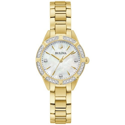 LADIES' SUTTON CRYSTAL STAINLESS STEEL WATCH, MOTHER-OF-PEARL DIAL