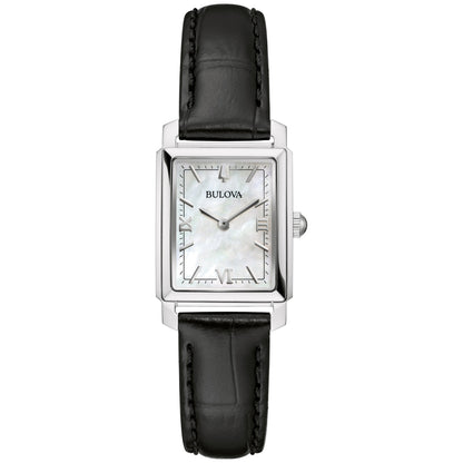 LADIES' SUTTON LEATHER STRAP RECTANGLE WATCH, MOTHER-OF-PEARL DIAL