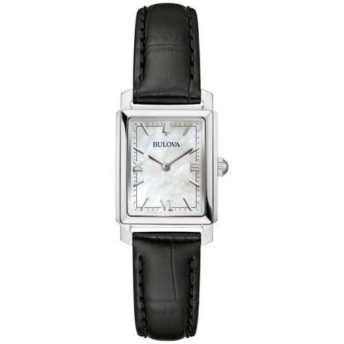 LADIES' SUTTON LEATHER STRAP RECTANGLE WATCH, MOTHER-OF-PEARL DIAL