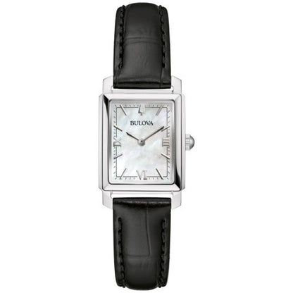 LADIES' SUTTON LEATHER STRAP RECTANGLE WATCH, MOTHER-OF-PEARL DIAL