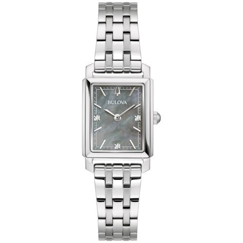 LADIES' SUTTON STAINLESS STEEL RECTANGLE WATCH, MOP DIAL