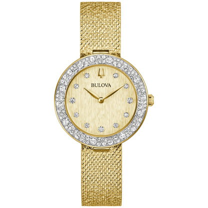 LADIES' CHAMPAGNE CRYSTAL MESH STRAP WATCH, DIAL