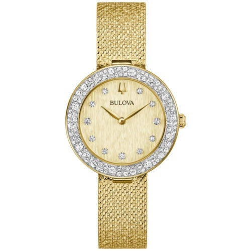 LADIES' CHAMPAGNE CRYSTAL MESH STRAP WATCH, DIAL