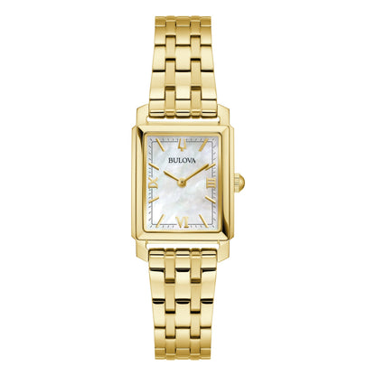 LADIES' SUTTON STAINLESS STEEL RECTANGLE WATCH, MOTHER-OF-PEARL DIAL