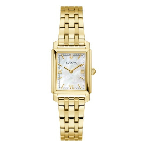 LADIES' SUTTON STAINLESS STEEL RECTANGLE WATCH, MOTHER-OF-PEARL DIAL