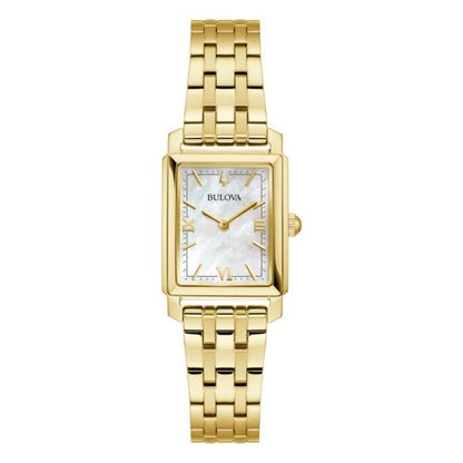 LADIES' SUTTON STAINLESS STEEL RECTANGLE WATCH, MOTHER-OF-PEARL DIAL