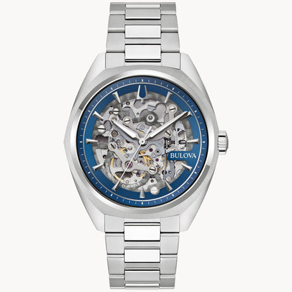 MEN'S SURVEYOR AUTOMATIC STAINLESS STEEL WATCH, SKELETON DIAL