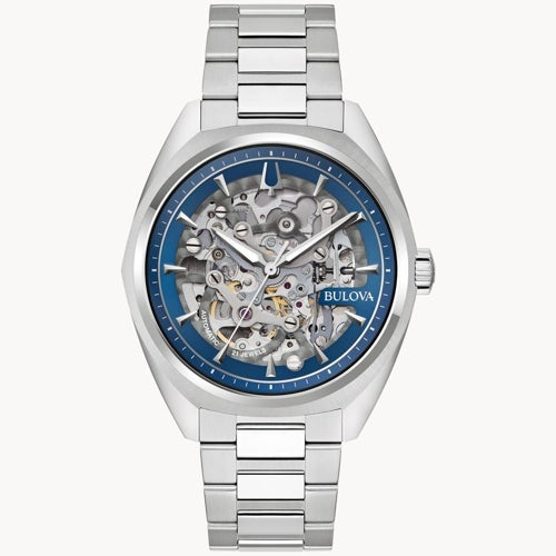 MEN'S SURVEYOR AUTOMATIC STAINLESS STEEL WATCH, SKELETON DIAL