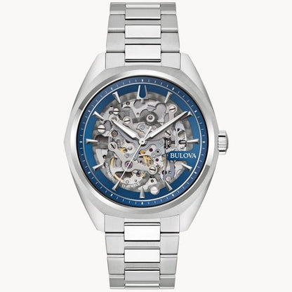 MEN'S SURVEYOR AUTOMATIC STAINLESS STEEL WATCH, SKELETON DIAL