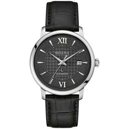 MEN'S HUDSON AUTOMATIC LEATHER STRAP WATCH, BASKETWEAVE DIAL